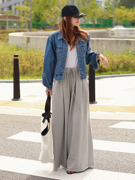 flowersverse Loose Urban Gray Wide Leg Elastic Waist Pants