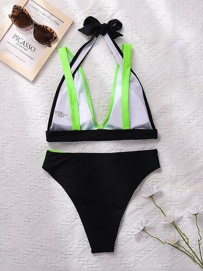 flowersverse Women's Swimwear Bikini Normal Swimsuit 2 Piece Color Block Blue Green Khaki Bathing Suits Sports Summer