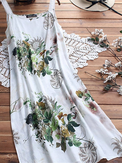 flowersverse Women's Plus Size Casual Dress Slip Dress Floral Long Dress Maxi Dress Sleeveless Print Strap Basic Daily Pink Green Spring Summer L XL XXL 3XL 4XL