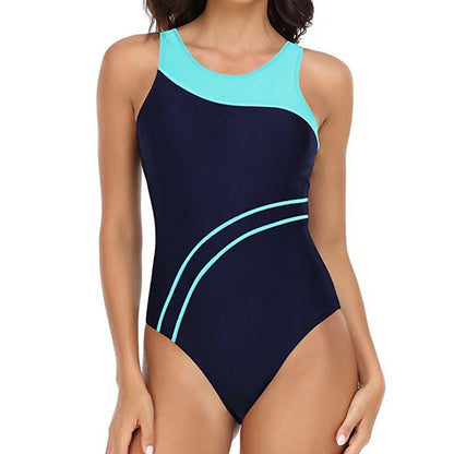 flowersverse Women's Swimwear One Piece Monokini Bathing Suits Normal Swimsuit Tummy Control Open Back Printing High Waisted Lines / Waves Green Blue Red Navy Blue Scoop Neck Bathing Suits Sports Vacation Fashion