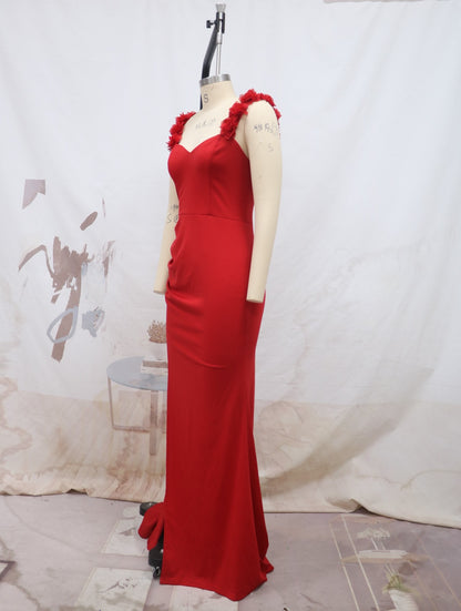 flowersverse Women Red Off Shoulder Wedding Bridesmaid Dresses Evening Dresses