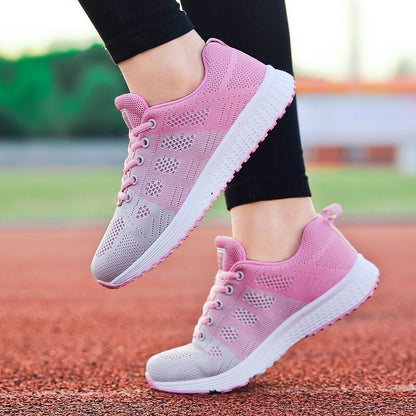 flowersverse Women Lace-Up Mesh Sneakers Flats Shoes Light Breathable