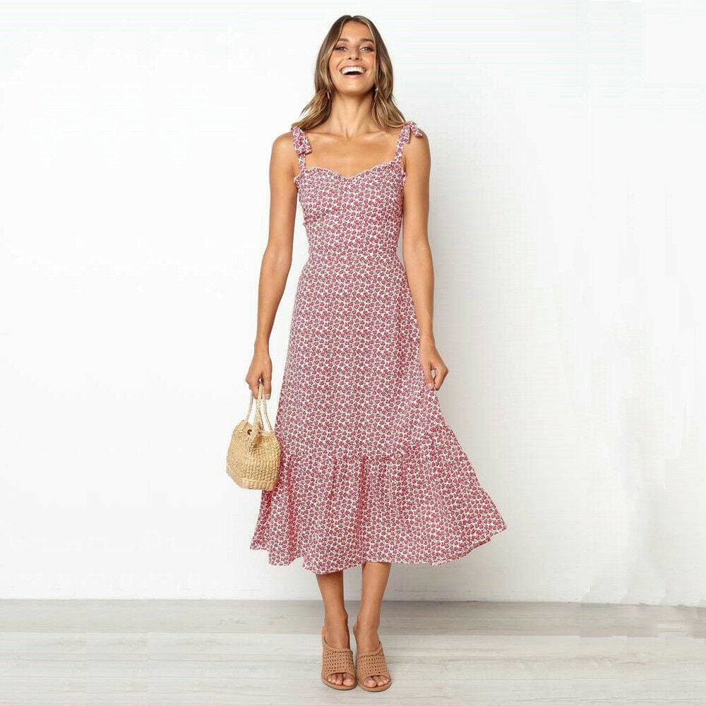 flowersverse  Fashion Women Summer High Waist Dress New Ladies Boho Floral Sleeveless Dress Holiday Summer Party Beach Sundress