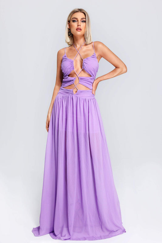 flowersverse Alma Cutout Halter Maxi Dress