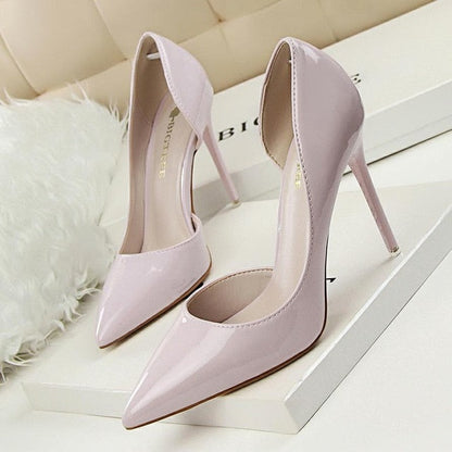 New Women pumps Elegant pointed toe patent leather office lady Shoes Spring Summer High heels Wedding Bridal Shoes