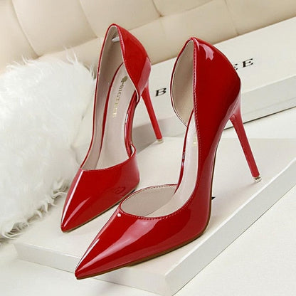 New Women pumps Elegant pointed toe patent leather office lady Shoes Spring Summer High heels Wedding Bridal Shoes