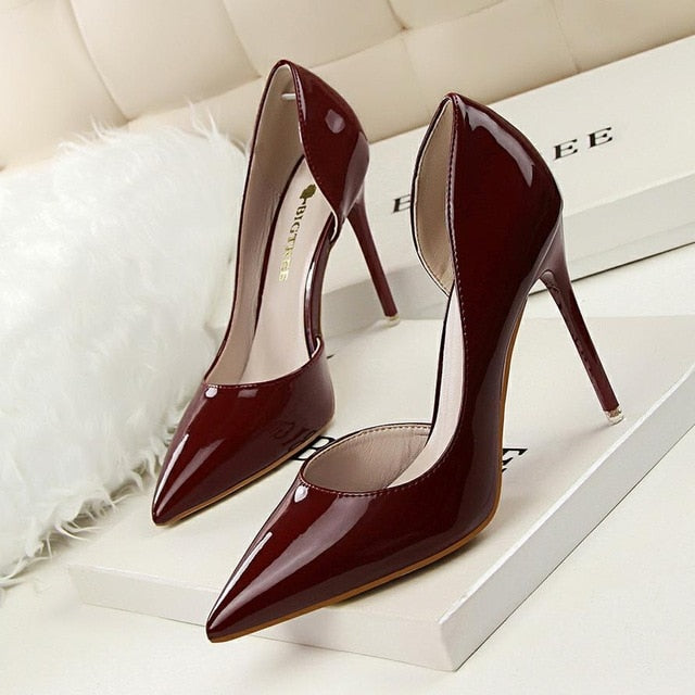 New Women pumps Elegant pointed toe patent leather office lady Shoes Spring Summer High heels Wedding Bridal Shoes