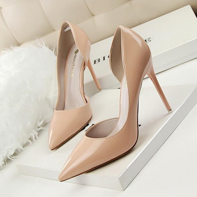 New Women pumps Elegant pointed toe patent leather office lady Shoes Spring Summer High heels Wedding Bridal Shoes