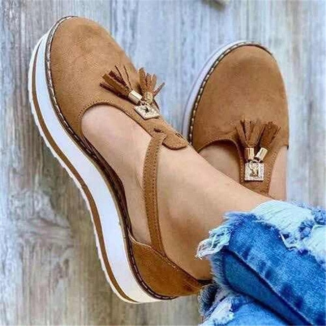 flowersverse Spring Summer Women's Tassel Round Toe Flat Shoes New Ladies Platform Casual Shoes Dress Party Cute Female Vulcanized Shoes