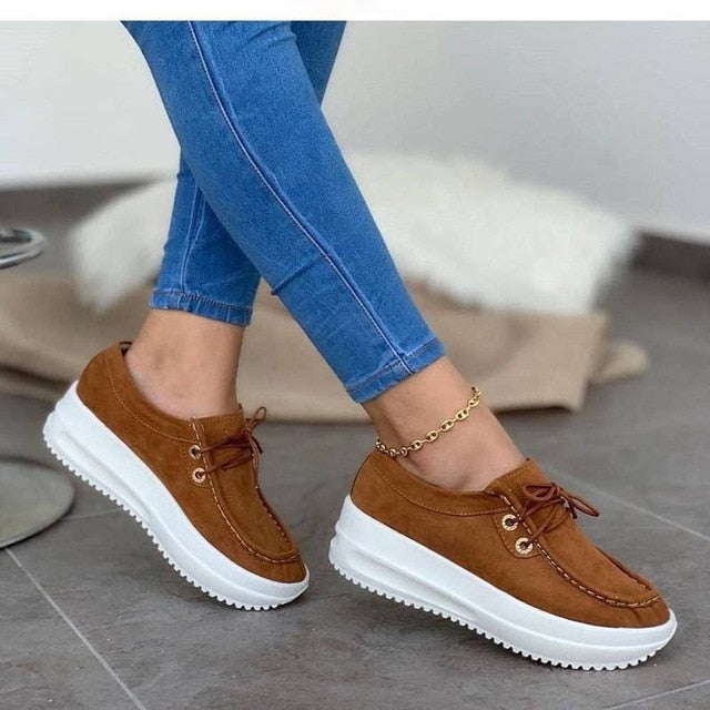 Chunky Sneakers Women New Solid Color Thick Bottom Lace Up Walking Women's Shoes Female Breathable Non Slip Platform Shoes