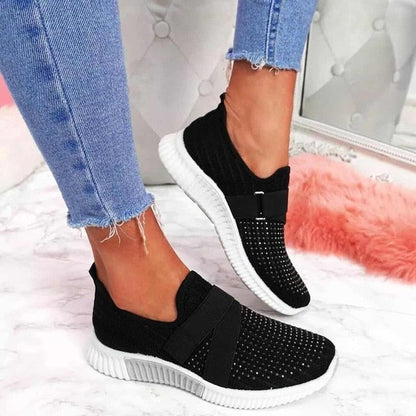 flowersverse Women Casual Shoes Spring Female Shoes Crystal Solid Mesh Sneakers Plus Size Flats Fashion Ladies Sport Shoes Vulcanized Shoes