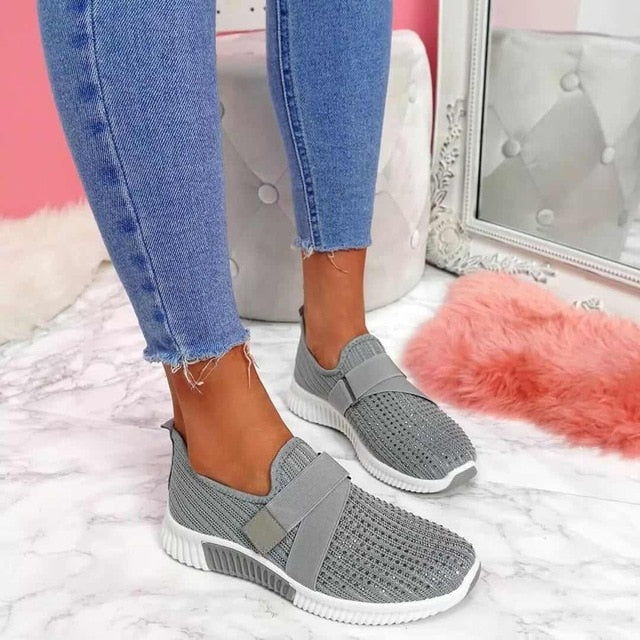 flowersverse Women Casual Shoes Spring Female Shoes Crystal Solid Mesh Sneakers Plus Size Flats Fashion Ladies Sport Shoes Vulcanized Shoes