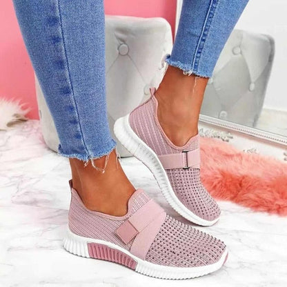 flowersverse Women Casual Shoes Spring Female Shoes Crystal Solid Mesh Sneakers Plus Size Flats Fashion Ladies Sport Shoes Vulcanized Shoes