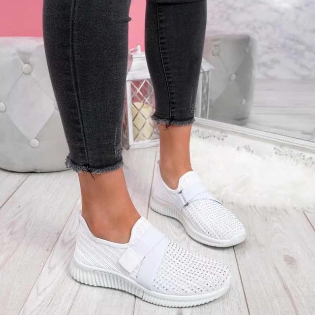 flowersverse Women Casual Shoes Spring Female Shoes Crystal Solid Mesh Sneakers Plus Size Flats Fashion Ladies Sport Shoes Vulcanized Shoes