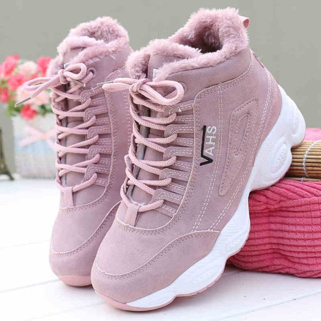 flowersverse New Autumn Sneakers Woman Vulcanized Shoes Suede Female PU Leather Outdoor Lace-Up Plus Hair Thicken Sneakers Women