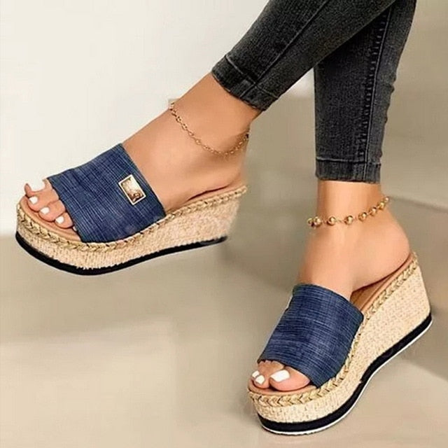 flowersverse latform Wedges Slippers Women Sandals New Female Shoes Fashion Heeled Shoes Casual Summer Slides Slippers Women