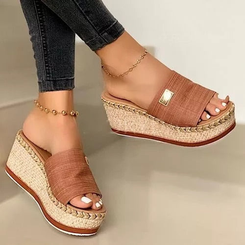 flowersverse latform Wedges Slippers Women Sandals New Female Shoes Fashion Heeled Shoes Casual Summer Slides Slippers Women