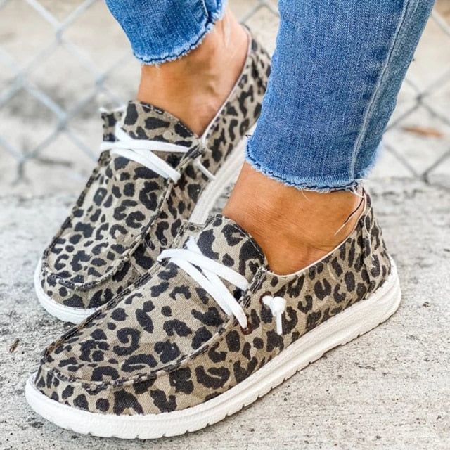 flowersverse Summer Women Sneakers White Leopard Canvas Shoes Fashion Vulcanize Flats Ladies Loafers Female Sports Shoes Casual Trainers